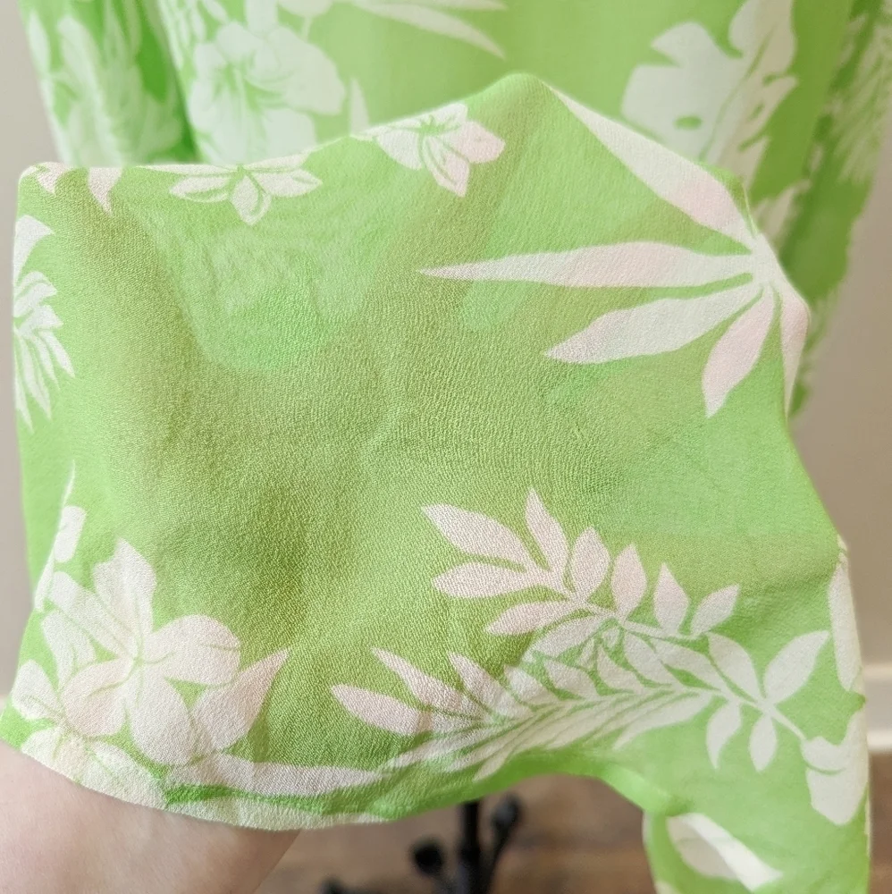 Vintage Tropical Floral Button-Up Sheer Silk Tunic Swim Cover - Picture 10 of 12